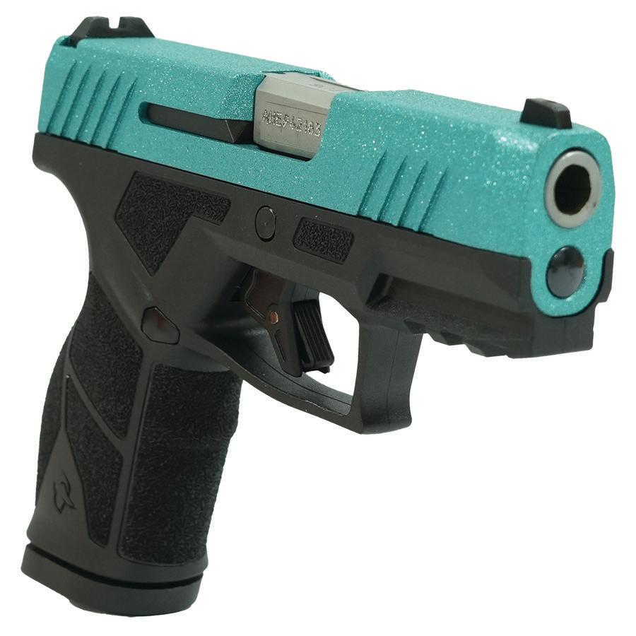 Taurus GX2 "Robin's Egg Blue Glitter" Handgun 9mm Luger 13rd Magazines (2) 3.38" Barrel Black Frame/Custom Slide Picture of Taurus International Inc. TAURUS GX2 9MM 3.38'' 2x13 RDS TIFFANY GLITTER