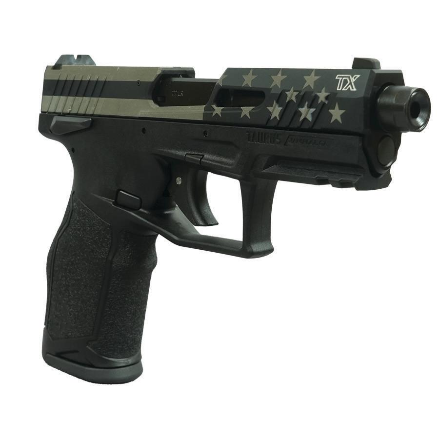Taurus TX22 Flag Slide Handgun .22 LR 16rd Magazines(2) 4.6" Threaded Barrel Flag Slide/Black Frame Picture of Taurus International Inc. Taurus TX 22 22LR 4.6'' BK/BK 2x16RDS US