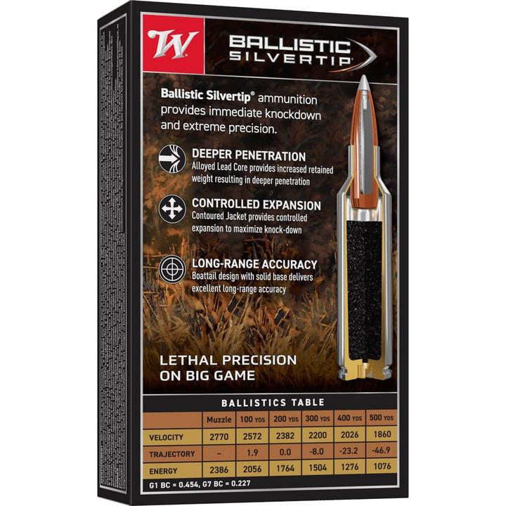 Winchester Ballistic Silvertip Rifle Ammunition 7mm-08 Rem 140 gr. PT 2770 fps 20/ct Picture of Winchester Ammunition WIN BLLSTC SLVERTP 7MM-08 140GR 20/RD