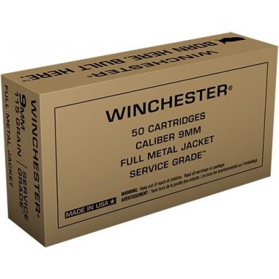 Winchester Service Grade Handgun Ammunition 9mm Luger 115 gr FMJ 1300 fps 500/ct Picture of Winchester Ammunition 9mm Service Grade 115gr FMJ 500 RD Case