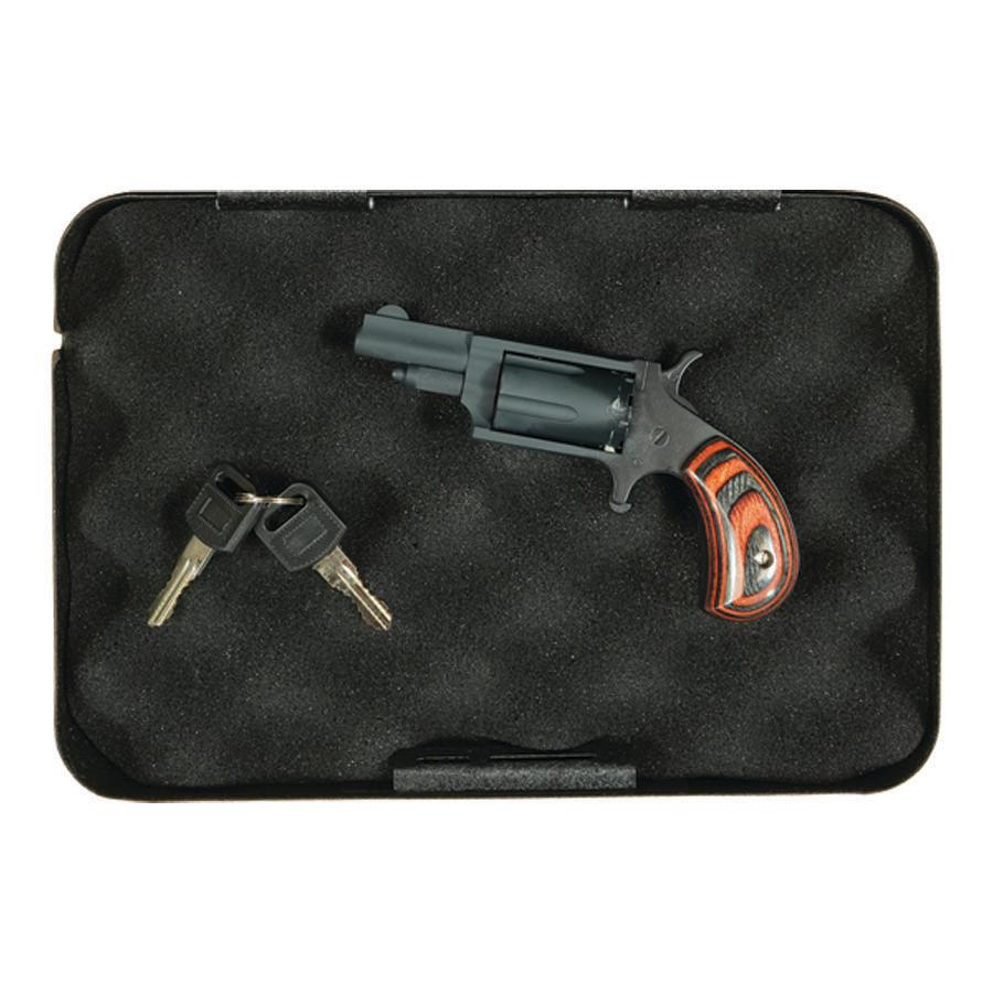 NAA 22M Mini Revolver Handgun .22 Magnum 5rd Capacity 1.625" Barrel Grey Cerakote with Red & Black Grips Picture of North American Arms .22 MAG Stealth Grey Cerakote Checkered Red & Black Grips