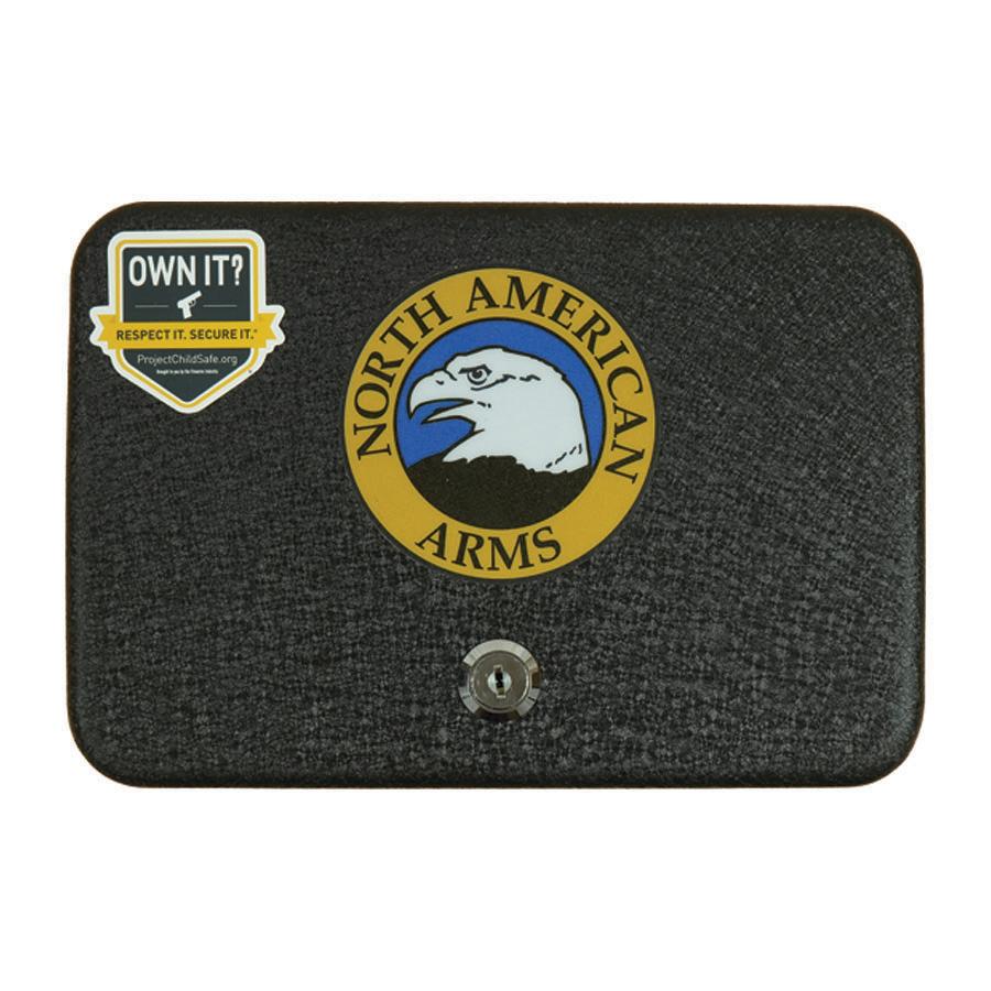 NAA 22M Mini Revolver Handgun .22 Magnum 5rd Capacity 1.625" Barrel Grey Cerakote with Red & Black Grips Picture of North American Arms .22 MAG Stealth Grey Cerakote Checkered Red & Black Grips