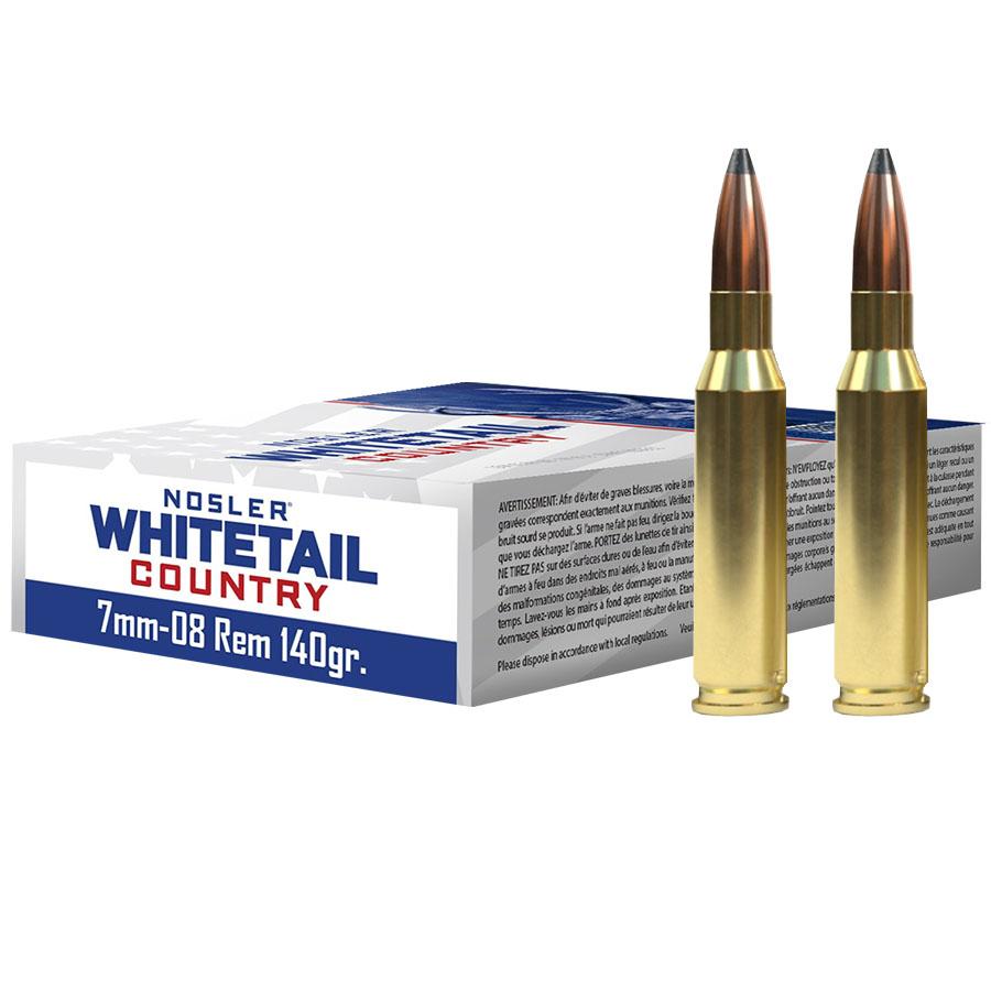 Nosler Whitetail Country Rifle Ammunition 7mm-08 Rem 140gr SP 2825 fps 20/ct Picture of Nosler Bullets Inc. Nosler WCA-7mm-08 Rem 140g SB SP (20ct) Ammo