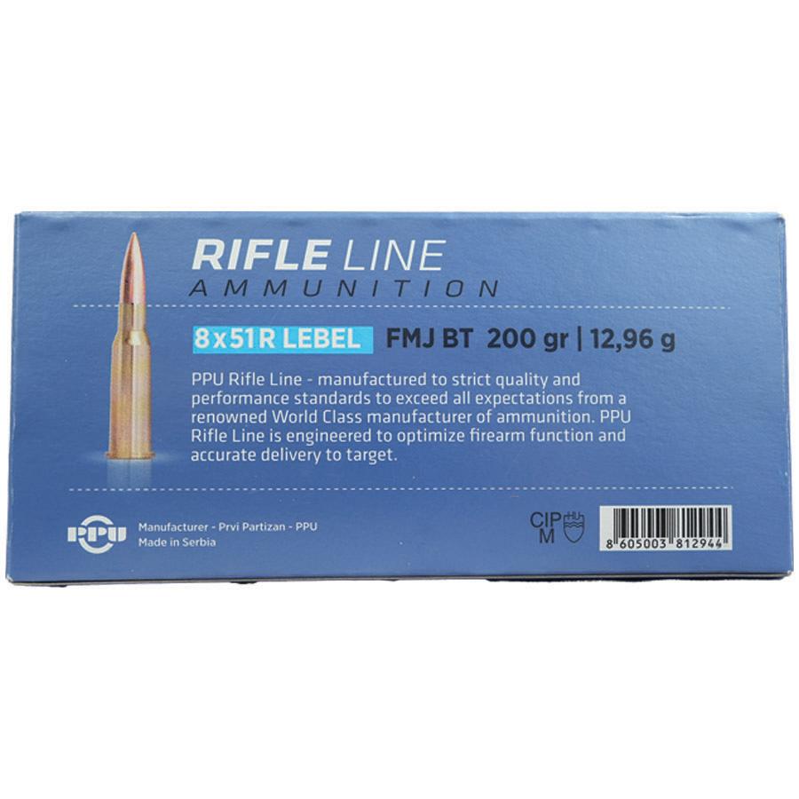PPU Metric Rifle Ammunition 8x51R Lebel 200gr FMJ-BT 2300 fps 20/ct Picture of TRZ Trading Inc. 8x51R Lebel 200gr FMJ 20/RD