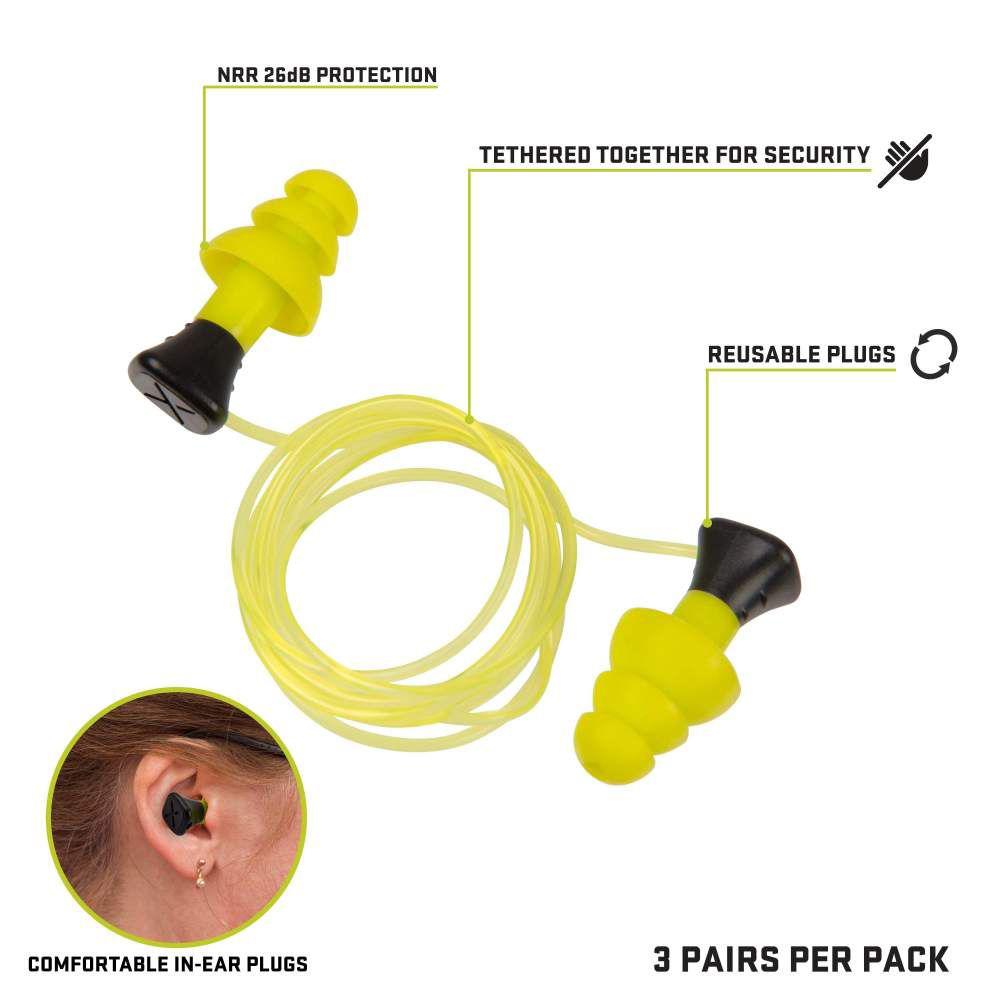 Allen ULTRX Tethered Silicone Passive Ear Plugs 26dB Yellow 3 Pairs Picture of The Allen Company Inc. ULTRX Tethered Silicone Ear Plugs - 3 Pairs - Yellow