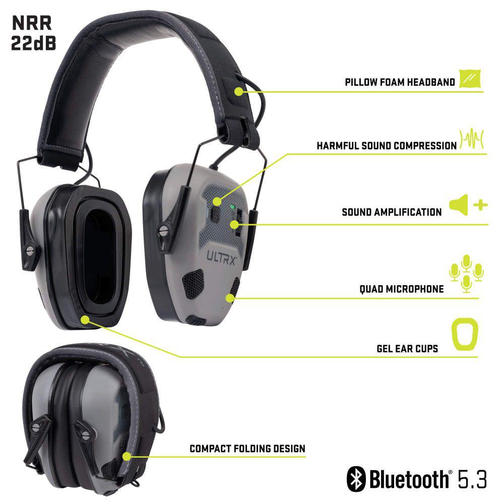 Allen ULTRX Bionic Fuse Bluetooth Electronic Ear Muffs 22dB Cement Grey Picture of The Allen Company Inc. UltrX Bionic Fuse Bluetooth Electronic Earmuff - Cement Gray