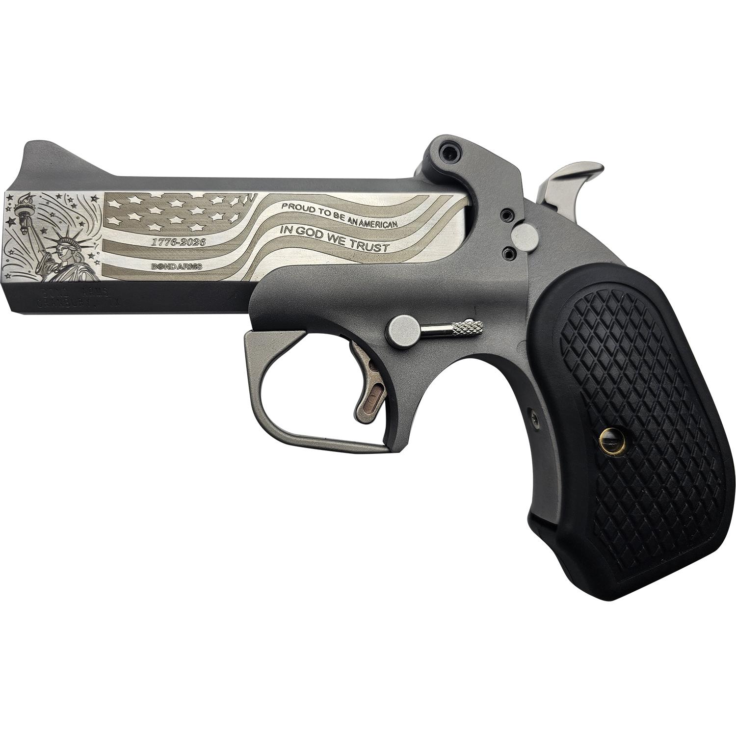 Bond Arms 250th Derringer .45 Colt/410 ga 2rd Capacity 4.25" Stainless Barrel Rough Finish B6 Extended Grip Picture of Bond Arms Inc. Bond Arms 250th 45-410 4.25in Stnls Rough Ser B6 Ext grip