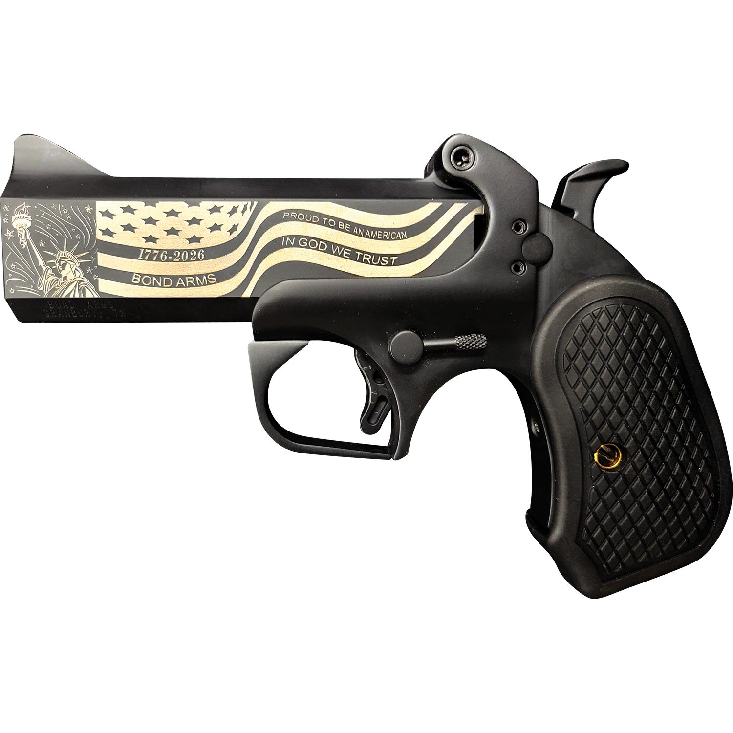 Bond Arms 250th Derringer .45 Colt/410 ga 2rd Capacity 4.25" Black Barrel Black Cerakote Finish B6 Extended Grip Picture of Bond Arms Inc. Bond Arms 250th 45-410 4.25in BLK Rough Ser B6 Ext grip