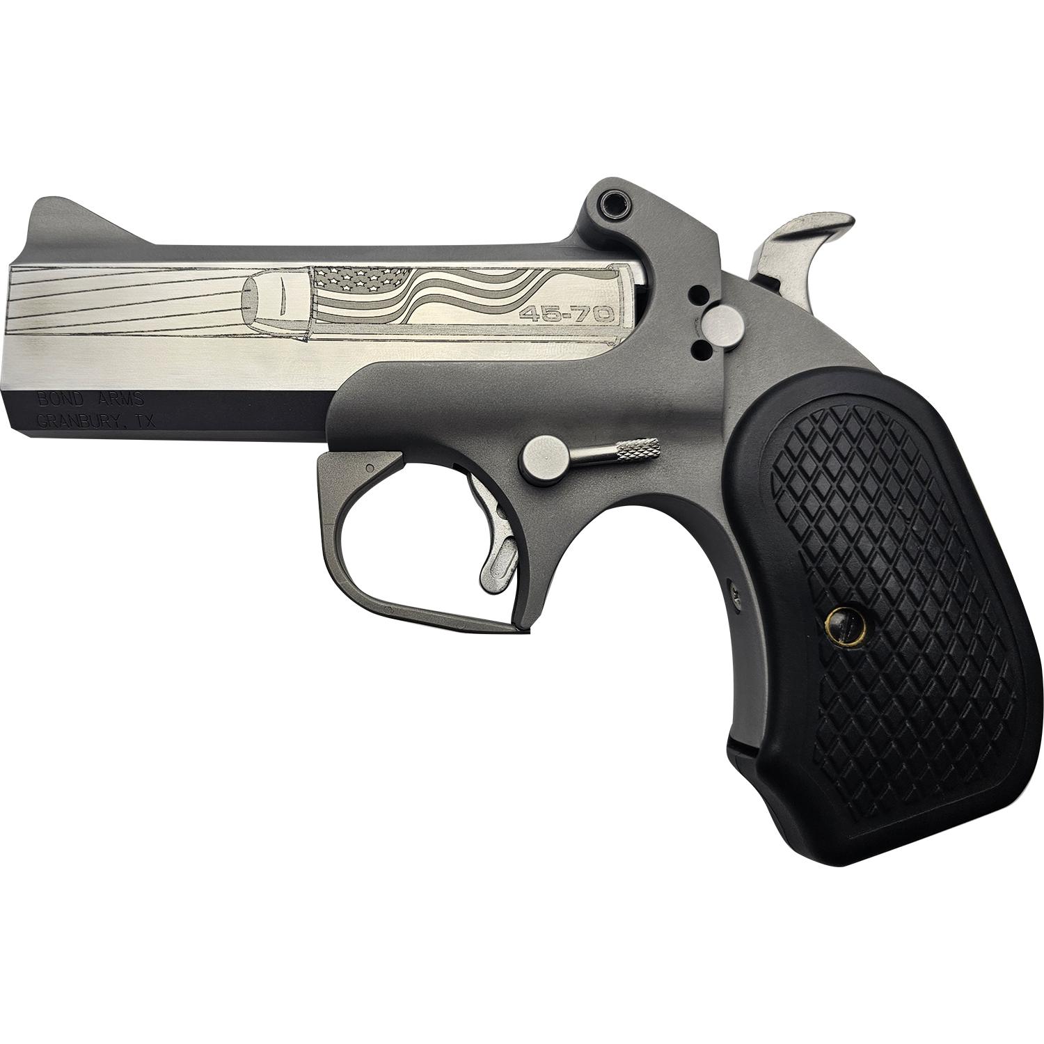 Bond Arms 250th Derringer .45-70 Govt 1rd Capacity 4.25" Stainless Barrel Rough Finish B6 Extended Grip Picture of Bond Arms Inc. Bond Arms 250th 45-70 4.25in Stnls Rough Ser B6 Ext grip