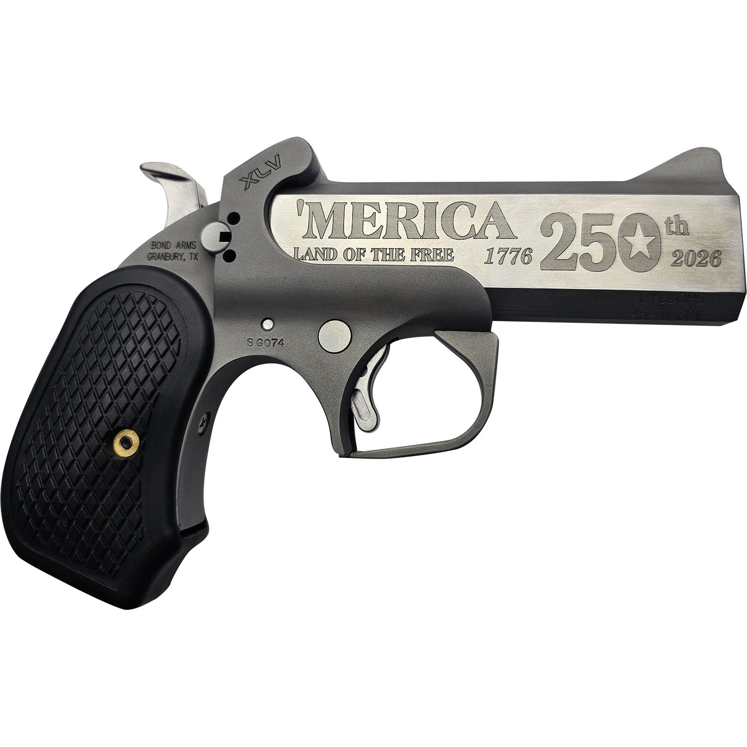 Bond Arms 250th Derringer .45-70 Govt 1rd Capacity 4.25" Stainless Barrel Rough Finish B6 Extended Grip