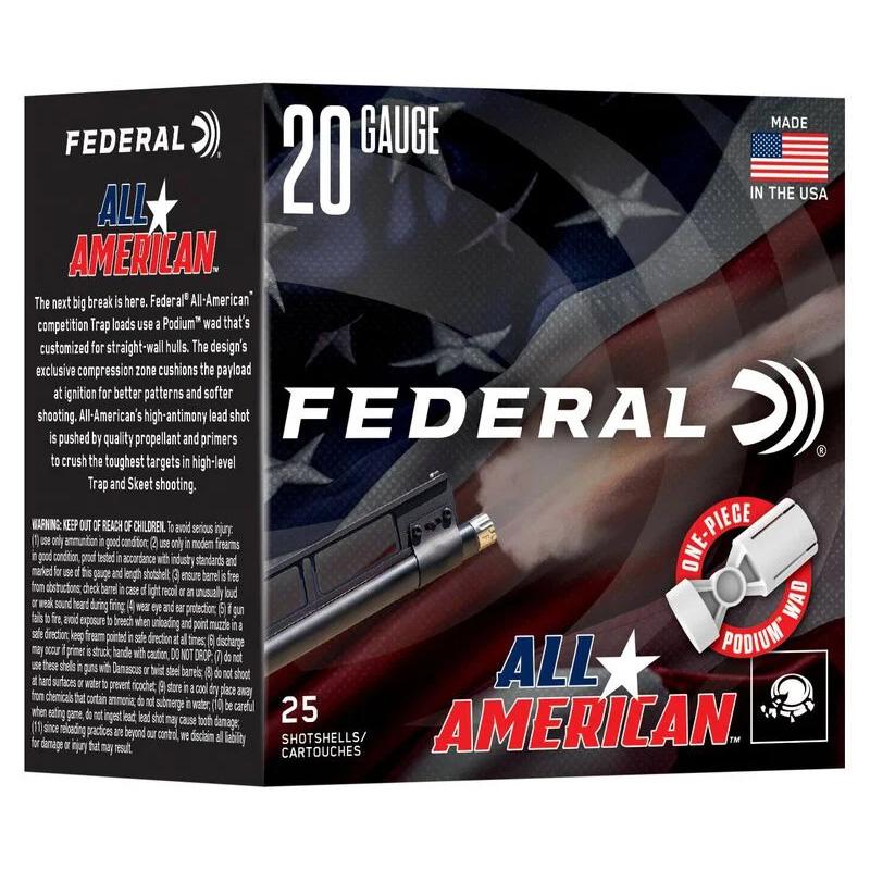 Federal All American Shotshells 20ga 2-3/4" 7/8oz 1200 fps #7.5 25/ct