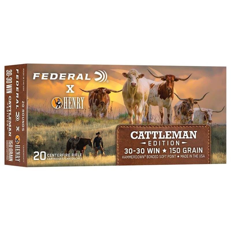 Federal x Henry Cattleman Edition rifle Ammunition 30-30 Win 150gr SP 2390 fps 20/ct Picture of Federal Cartridge Co. FEDERAL HENRY CATTLEMENS EDITION 3030 WIN 150GR HAMMERDOWN 20/RDS