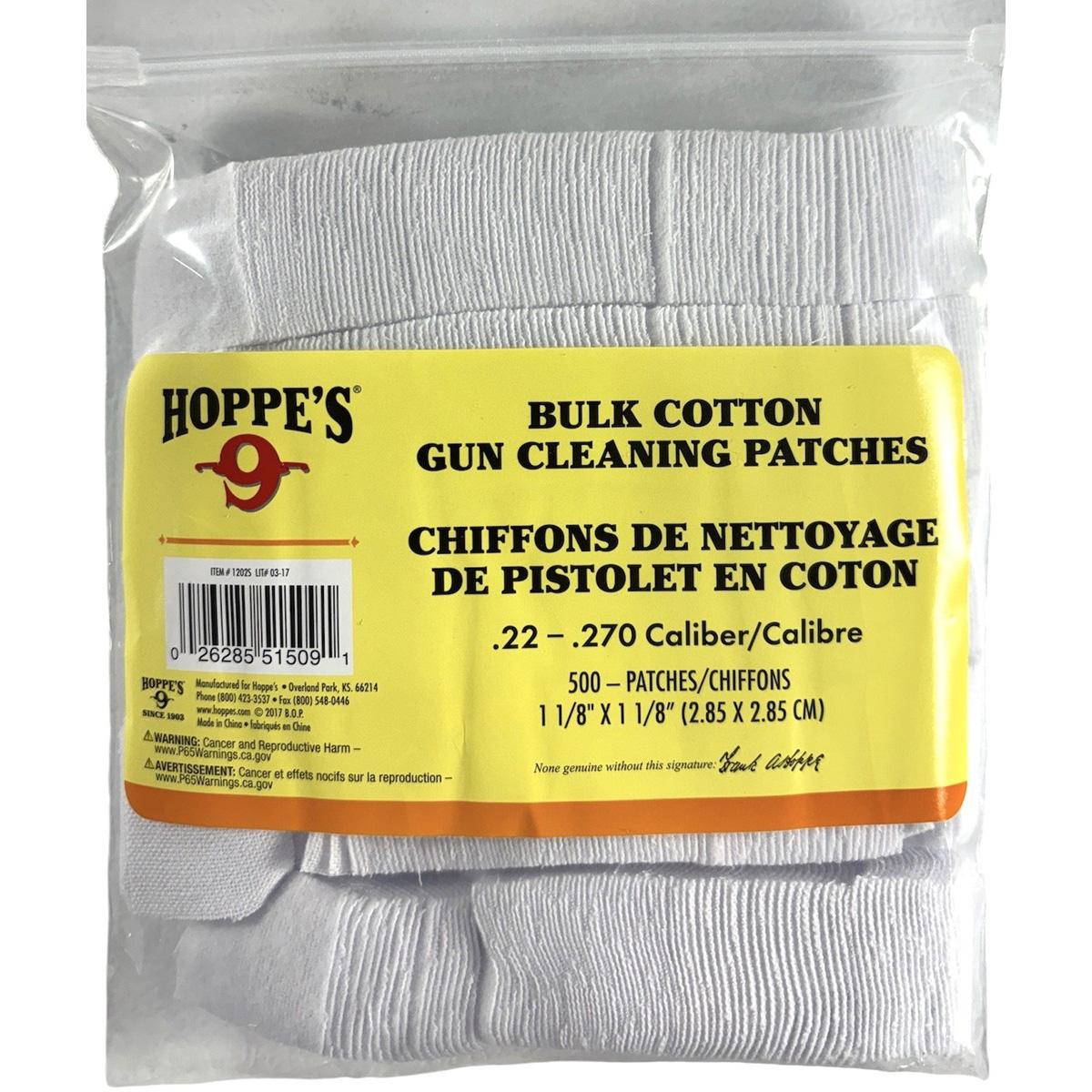Hoppes .22-.270 Cal Gun Cleaning Patches 1-1/8" 500/ct Poly Bag Picture of Hoppe's Hoppes .22-.270 CAL 1 1/8" COTTON PATCH 500 PACK POLY BAG