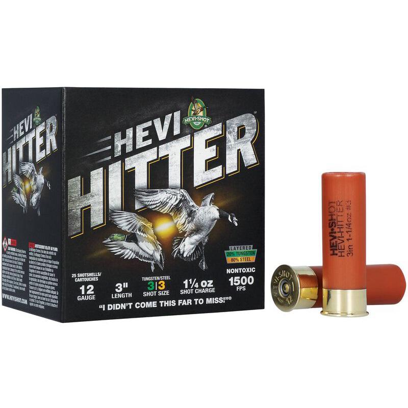 HEVI-Shot HEVI-Hitter Tungsten/Steel Shotshells 12ga 3" 1-1/4oz 1500 fps #3 25/ct Picture of Environ Metal Inc HEVI-SHOT HEVI-HITTER 12GA 3IN 1-1/4OZ #3 TUNGSTEN/STEEL 25 ROUNDS