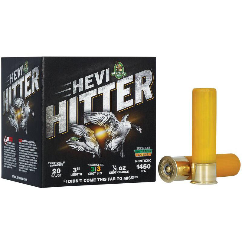 HEVI-Shot HEVI-Hitter Tungsten/Steel Shotshells 20ga 3" 7/8oz 1450 fps #3 25/ct Picture of Environ Metal Inc HEVI-SHOT HEVI-HITTER 20GA 3IN 7/8OZ #3 TUNGSTEN/STEEL 25 ROUNDS