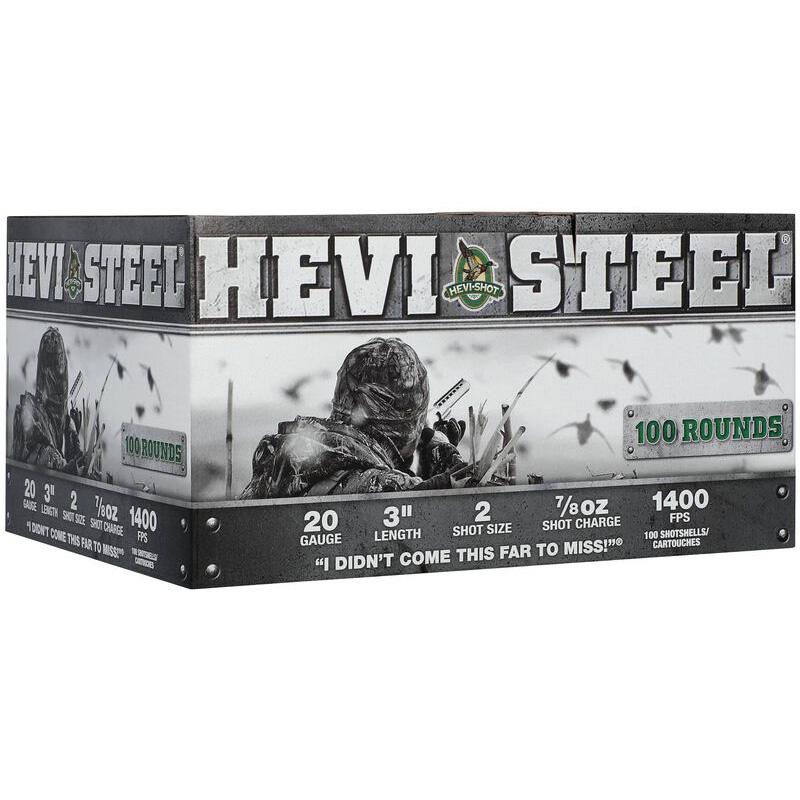 HEVI-Shot HEVI-Steel Shotshells 20ga 3" 7/8oz 1400 fps #2 100/ct Picture of Environ Metal Inc HEVI-STEEL 20GA 3IN 7/8OZ #2 AMMO 100 PACK