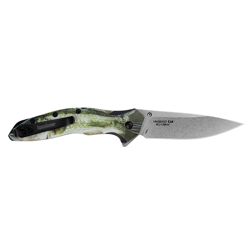 Kershaw Shoreline Bass Folding Knife 3" Drop Point Blade Green Bass Picture of Kershaw Knives KERSHAW SHORELINE BASS 3IN ASSIST FOLDER