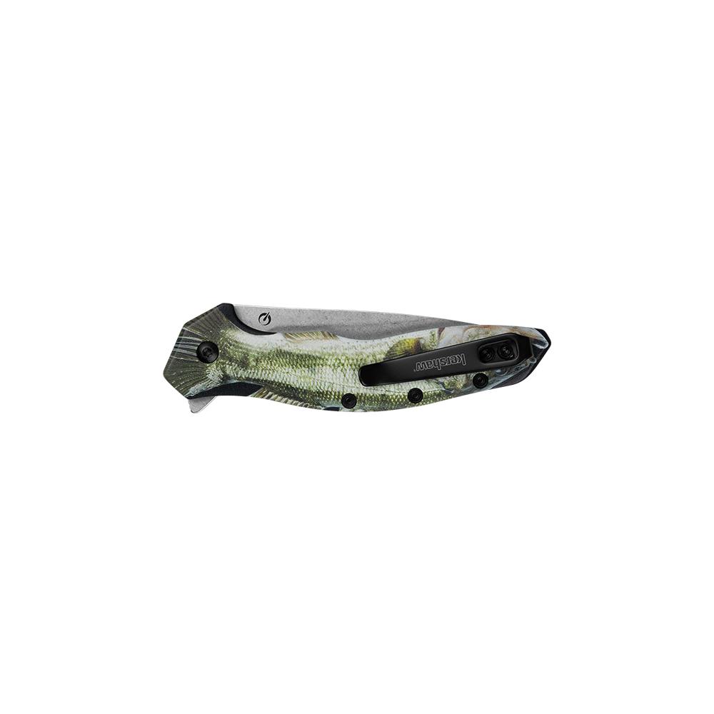 Kershaw Shoreline Bass Folding Knife 3" Drop Point Blade Green Bass Picture of Kershaw Knives KERSHAW SHORELINE BASS 3IN ASSIST FOLDER