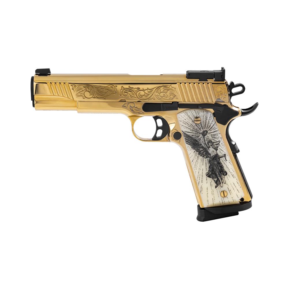 EAA Girsan MC1911 Gold Lux Handgun .38 Super 9rd Magazines(2) 5" Barrel Engraved Slide and Grips Luxury Case Picture of EAA - European American Armory Corp EAA MC1911 Gold 38 Super Engraved Slide and Grips