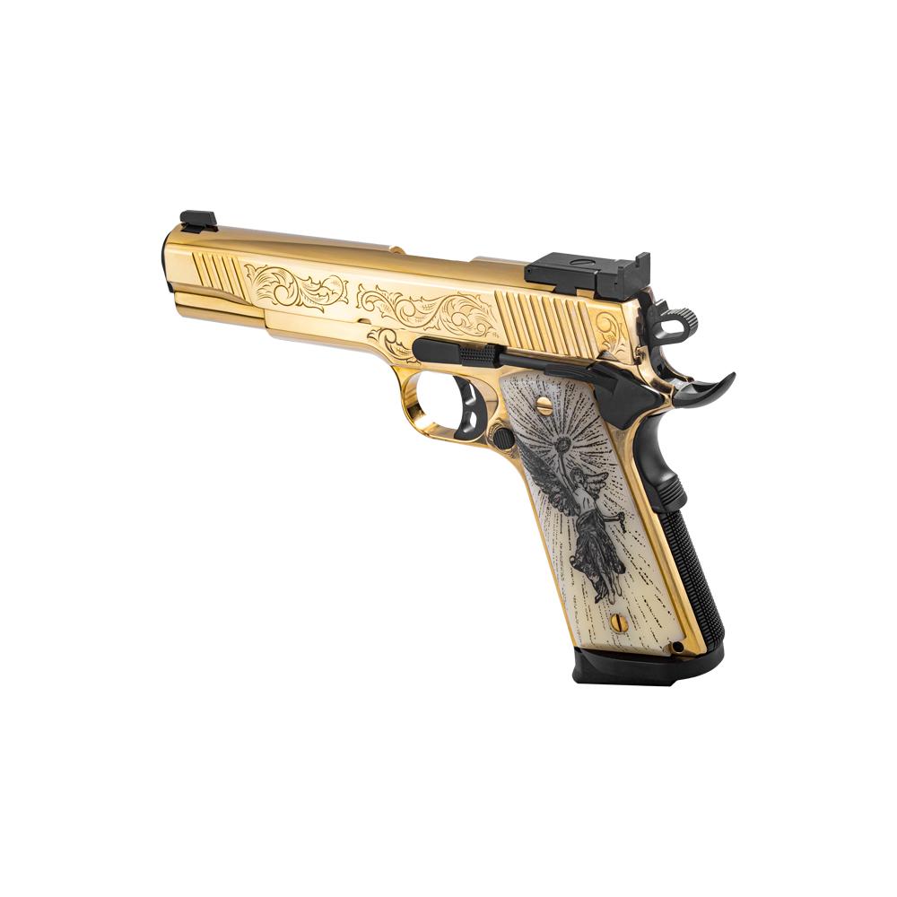 EAA Girsan MC1911 Gold Lux Handgun .38 Super 9rd Magazines(2) 5" Barrel Engraved Slide and Grips Luxury Case Picture of EAA - European American Armory Corp EAA MC1911 Gold 38 Super Engraved Slide and Grips