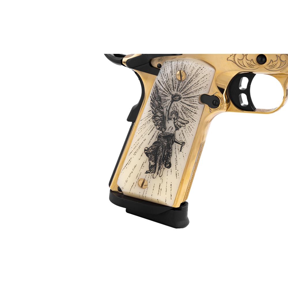 EAA Girsan MC1911 Gold Lux Handgun .38 Super 9rd Magazines(2) 5" Barrel Engraved Slide and Grips Luxury Case Picture of EAA - European American Armory Corp EAA MC1911 Gold 38 Super Engraved Slide and Grips