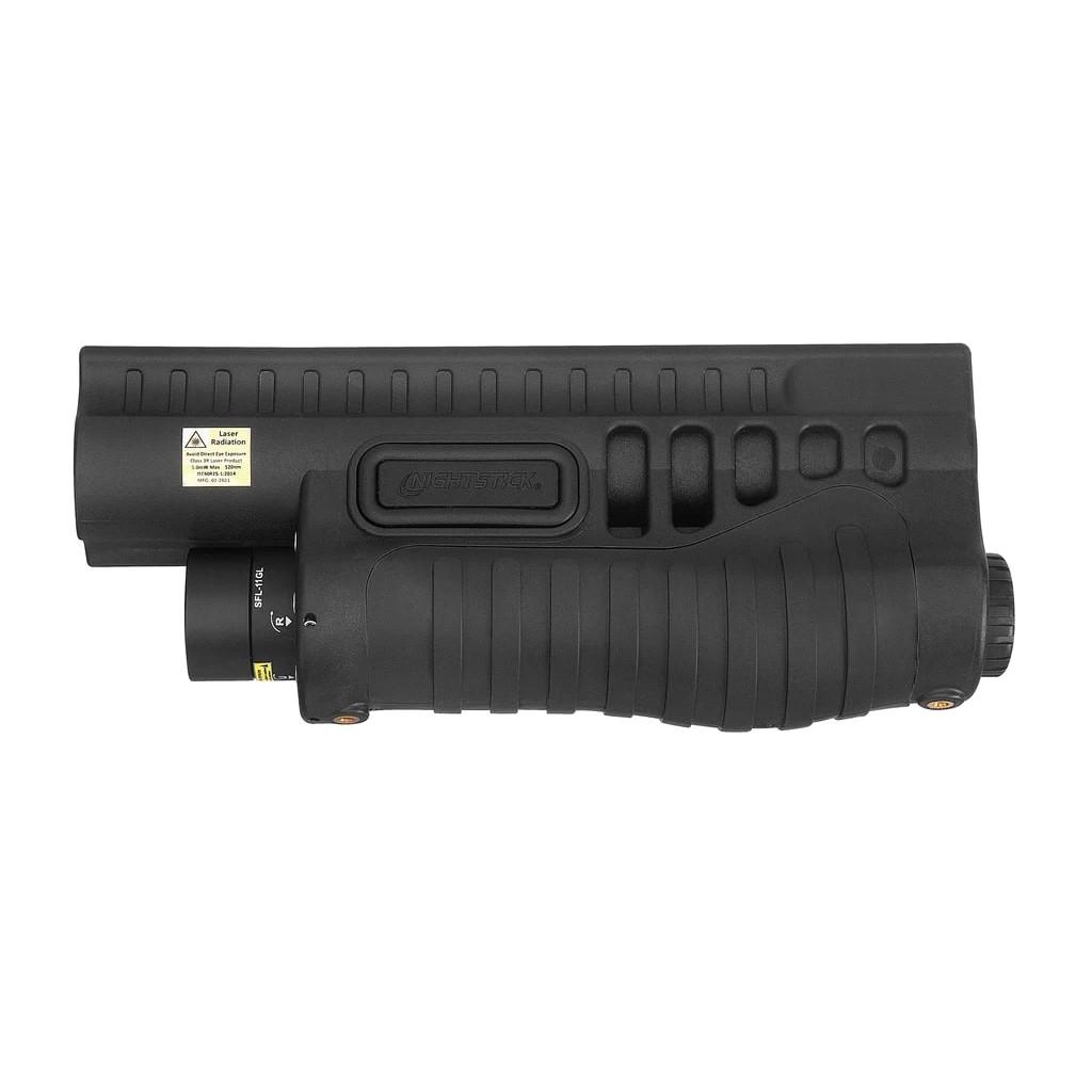 Nightstick Shotgun Forend Light with Green Laser Black for Mossberg 500/590/590A1/Shockwave 1200 Lumens Picture of Bayco Products dba NightStick SFL Mossberg 500/590/590A1/Shockwave with White Light & Green Laser - Blk