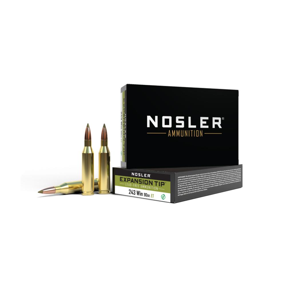 Nosler ETA Rifle Ammunition .243 Win 90gr SP 3050 fps 20/ct Picture of Nosler Bullets Inc. ETA-243 Win 90g ET SP (20ct) Ammo