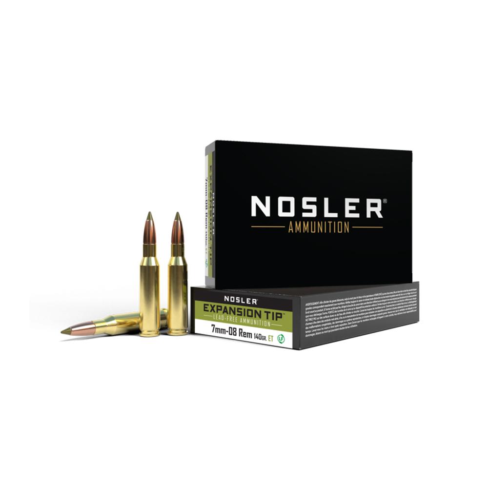 Nosler ETA Rifle Ammunition 7mm-08 Rem 140gr ET SP 2850 fps 20/ct Picture of Nosler Bullets Inc. ETA-7mm-08 Rem 140g ET SP (20ct) Ammo