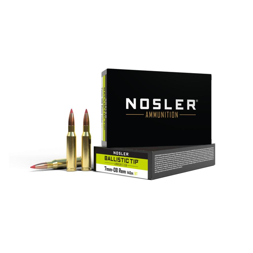 Nosler Ballistic Tip Hunting Rifle Ammunition .7mm-08 Rem 140gr BT SP 2825 fps 20/ct Picture of Nosler Bullets Inc. BTA-7mm-08 Rem 140g BT SP (20ct) Ammo