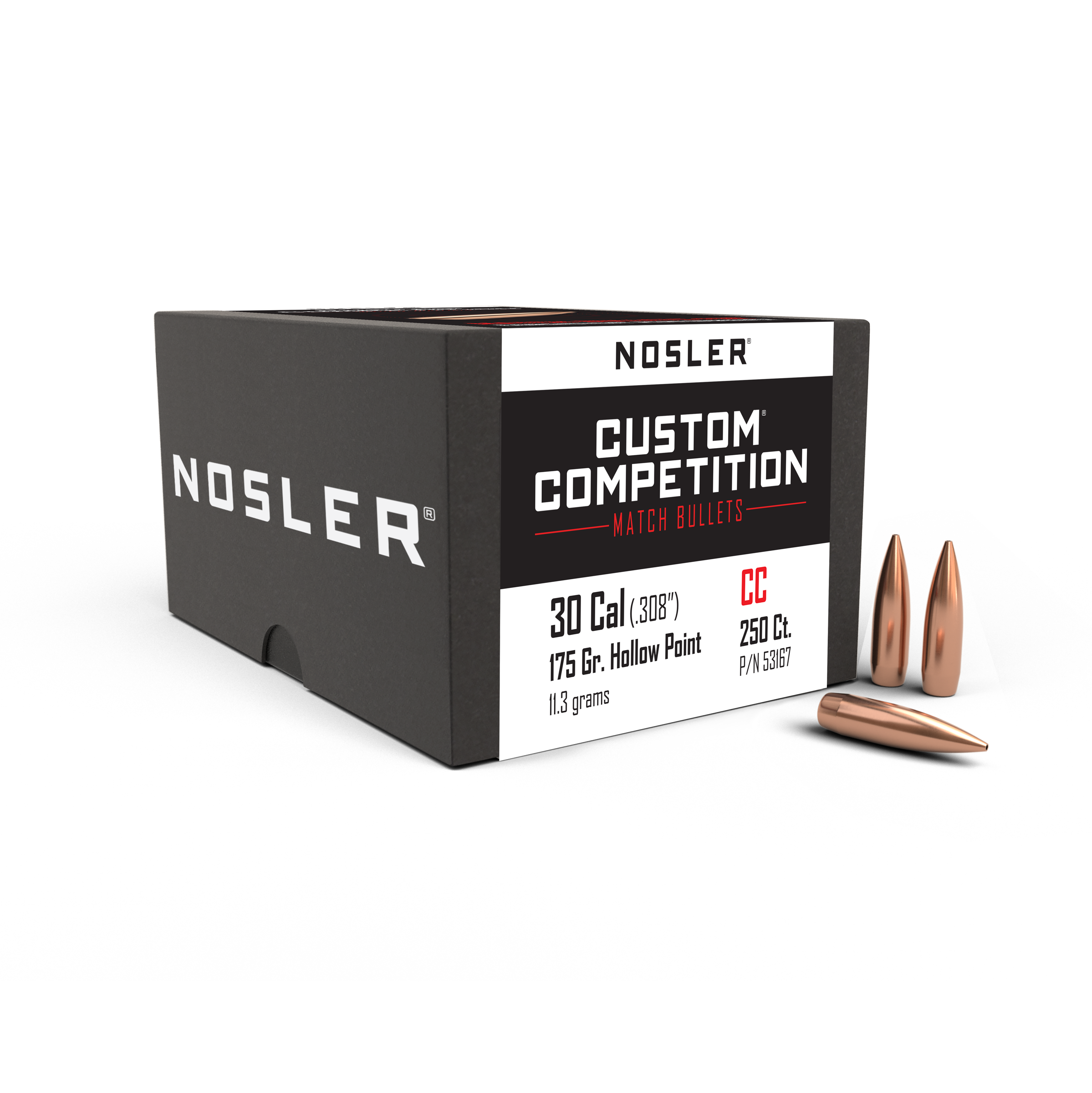 Nosler Custom Competition Rifle Bullets .30 cal .308" 175 gr HPBT 250/ct