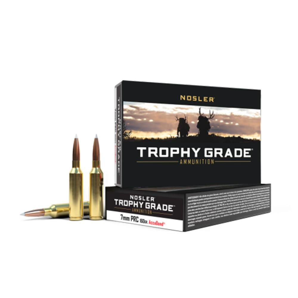 Nosler Accubond Trophy Grade Rifle Ammunition 7mm PRC 160gr PT 3031 fps 20/ct Picture of Nosler Bullets Inc. TGA-7mm PRC 160gr AB (20ct) Ammo