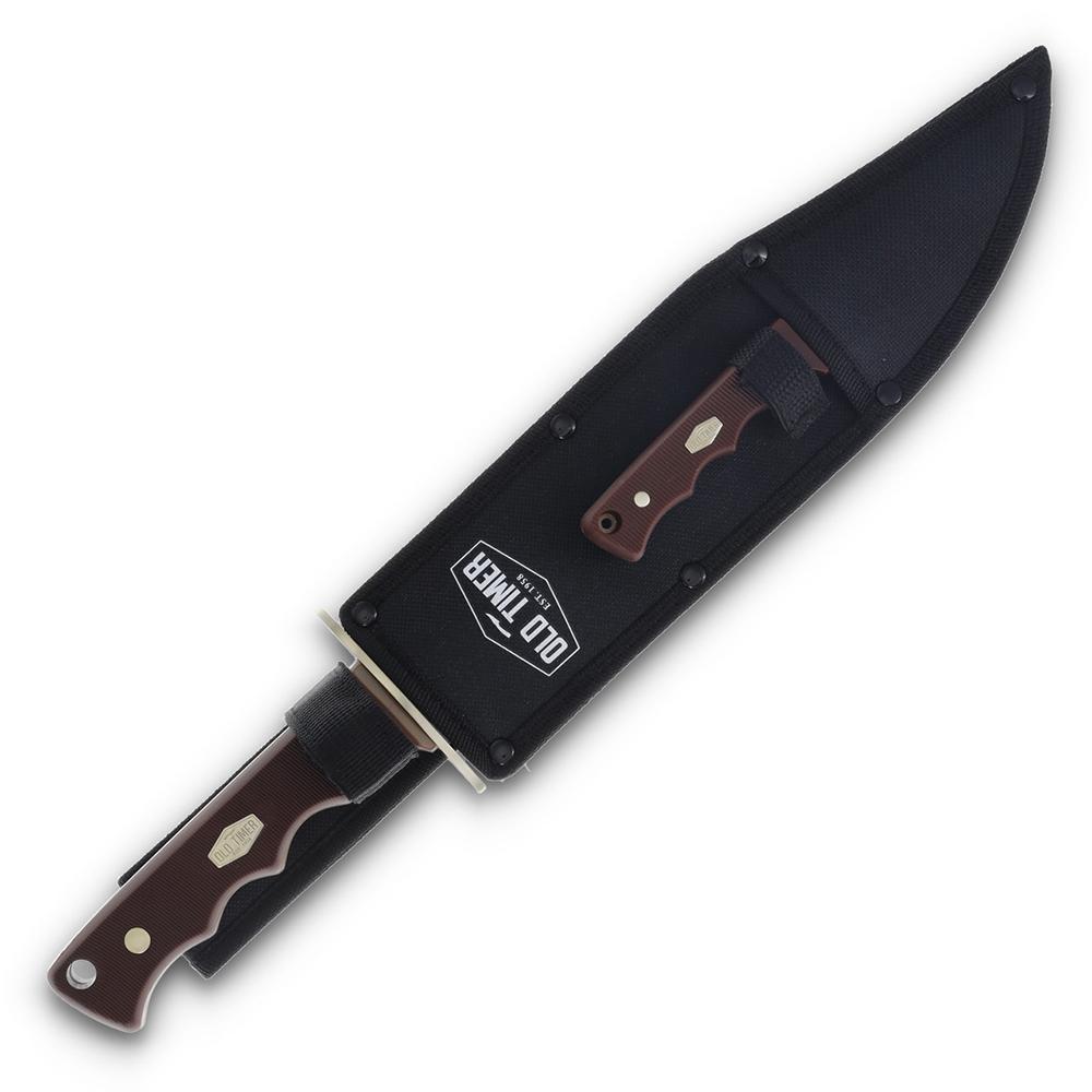 Old Timer Bowie Fixed Blade Combo 10" Bowie Blade 3-1/2" Skinner Blade Brown Picture of Battenfeld Knives Old Timer Bowie Fixed Blade Combo