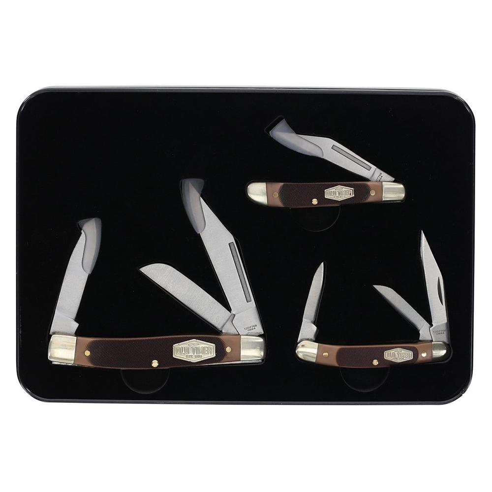 Old Timer Folding Knife Set with Tin Picture of Battenfeld Knives Old Timer 3 Folder Combo Saw Cut