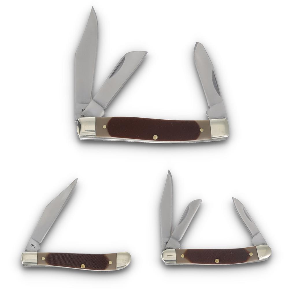 Old Timer Folding Knife Set with Tin Picture of Battenfeld Knives Old Timer 3 Folder Combo Saw Cut