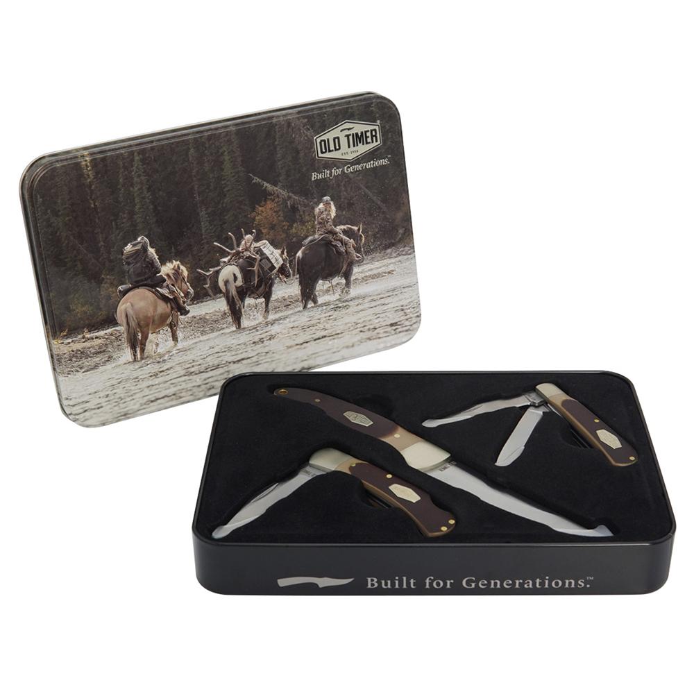 Old Timer Knife Combo Tin Fixed and Folding Knives Picture of Battenfeld Knives Old Timer Fixed Folder Combo