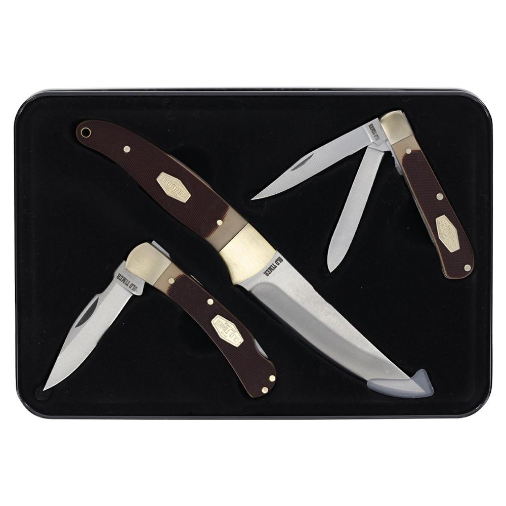Old Timer Knife Combo Tin Fixed and Folding Knives Picture of Battenfeld Knives Old Timer Fixed Folder Combo