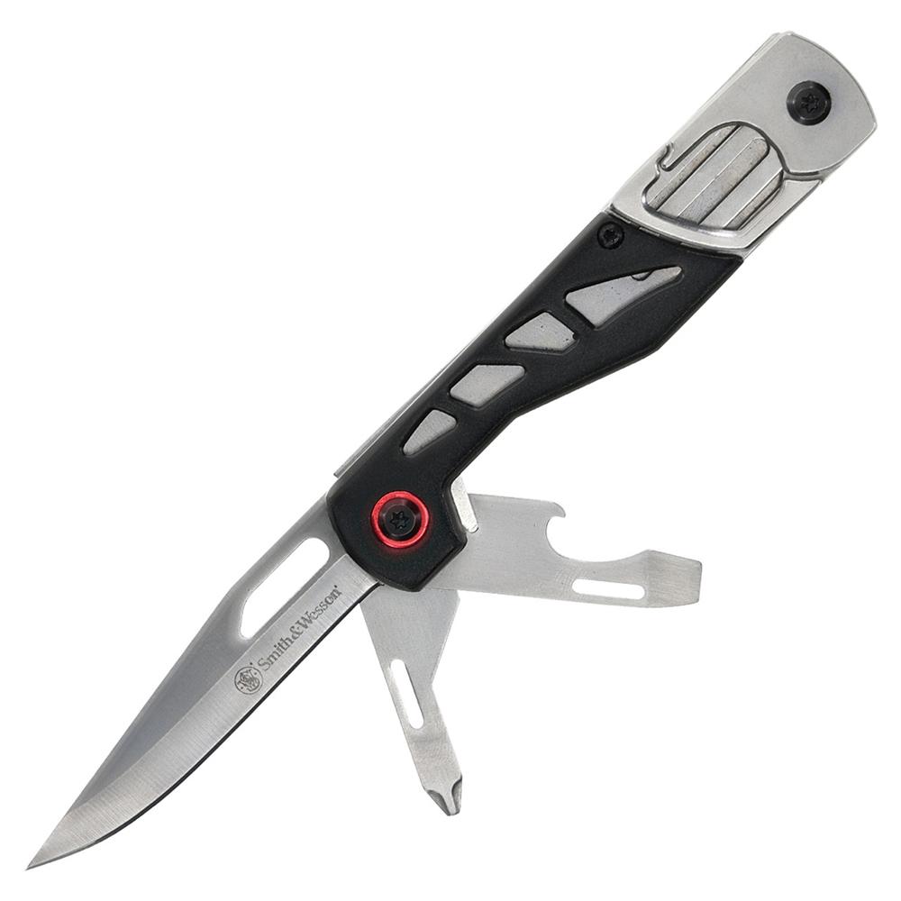 Smith & Wesson Multitool Folding Knife 3" Drop Point Blade Black with Light Picture of Battenfeld Knives S&W Multitool Knife w/ Light