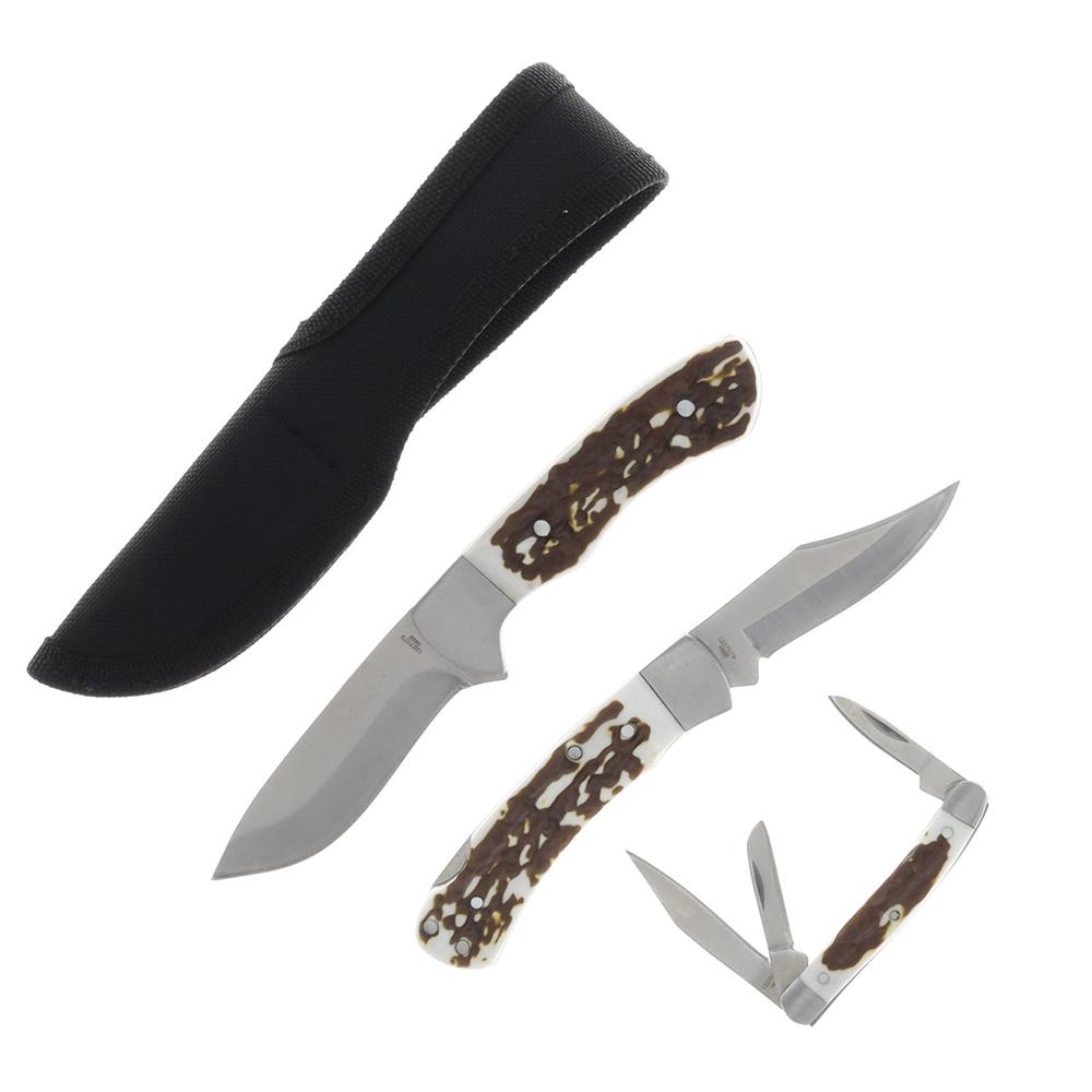 Uncle Henry Knife Combo with Tin 1 Fixed Knife 2 Folding Knives Picture of Battenfeld Knives Uncle Henry 2 Fixed/Folder Combo