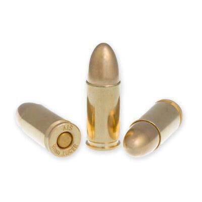 Patriot Sports Brass Case Handgun Ammunition 9mm Luger 124gr FMJ 1148 fps 1000/ct (Case of 20-50/ct Boxes) Picture of Patriot Sports LLC Patriot Sports 9mm 124gr FMJ Brass Case 1000 Round Case