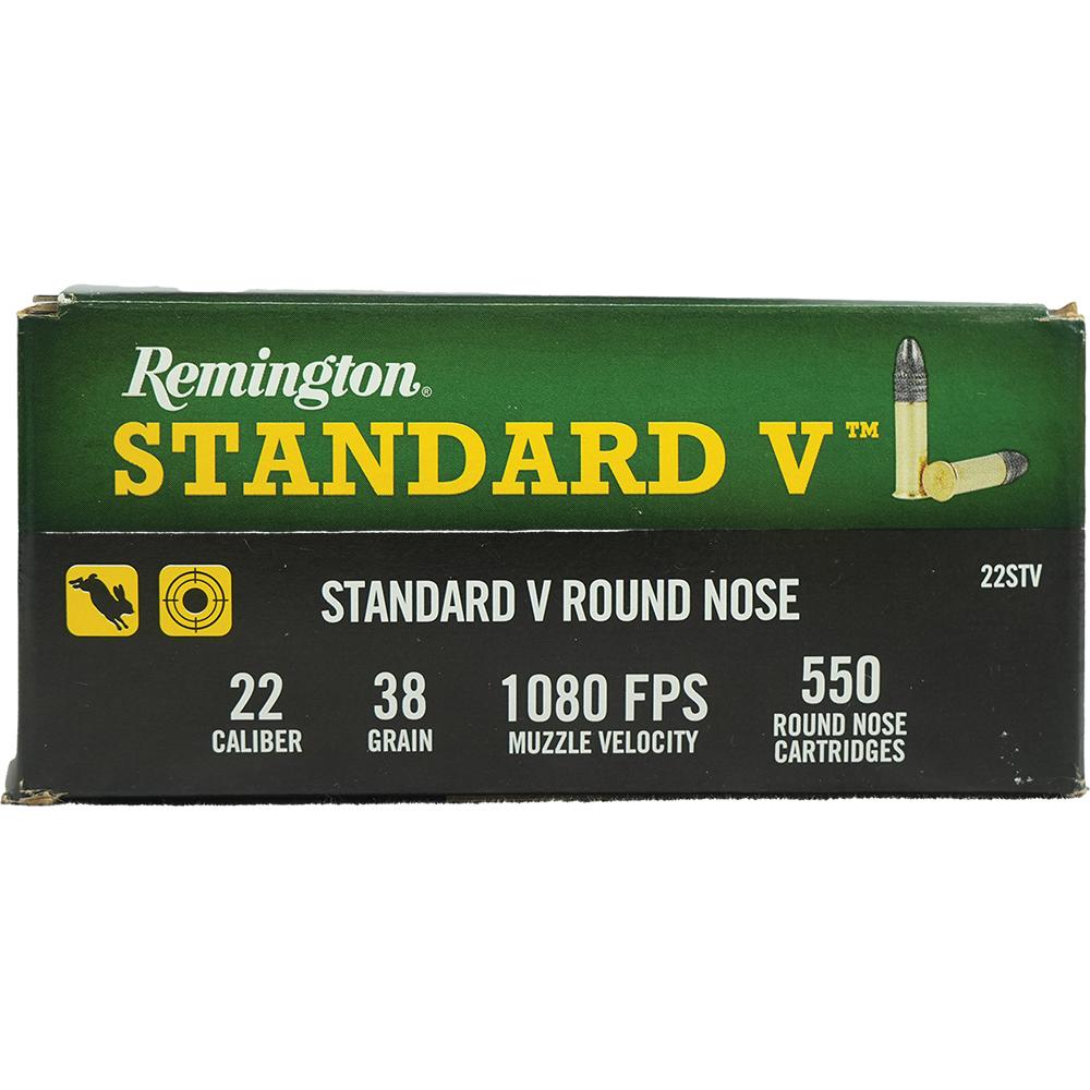 Remington Standard Velocity Rimfire Ammunition .22LR 38gr LRN 1080 fps 550/ct Picture of Remington Arms Co. Inc. Remington 22LR 36GR Standard V Lead Round Nose 550 Count