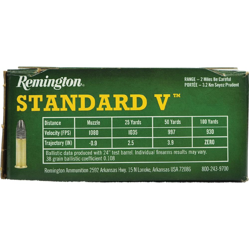 Remington Standard Velocity Rimfire Ammunition .22LR 38gr LRN 1080 fps 550/ct Picture of Remington Arms Co. Inc. Remington 22LR 36GR Standard V Lead Round Nose 550 Count