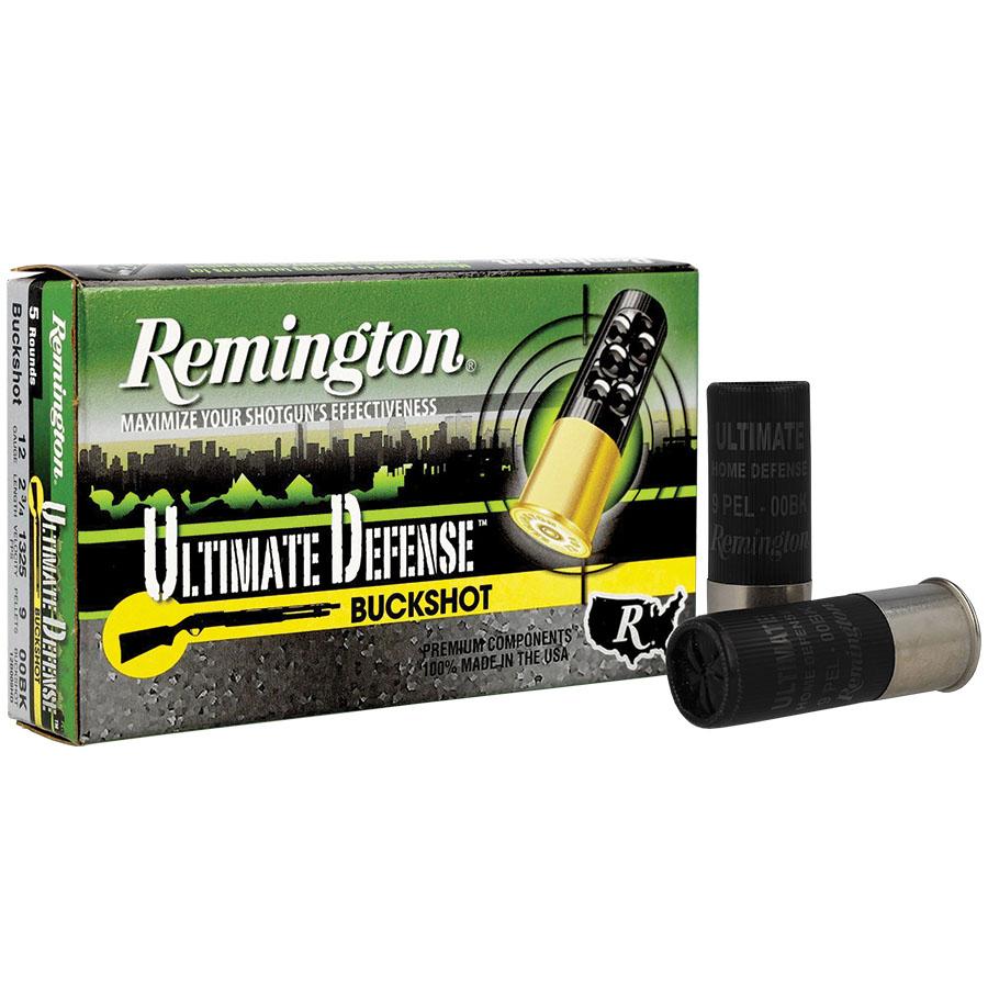 Remington Ultimate Defense Buckshot Shotshells 3" #4 Buck 1225 fps 5/ct Picture of Remington Arms Co. Inc. REMINGTON ULTIMATE DEFENSE BUCKSHOT LOAD 12GA 3IN 4 DRAM 41PEL 4 AMMO 5RD