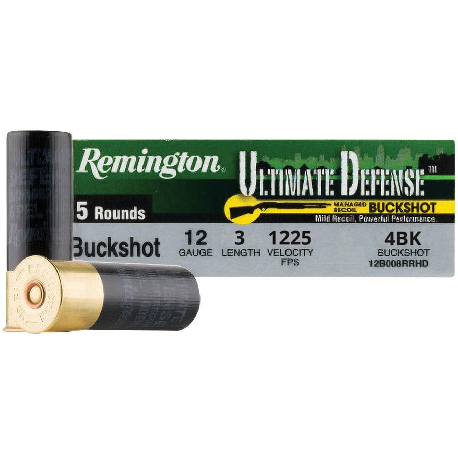 Remington Ultimate Defense Buckshot Shotshells 3" #4 Buck 1225 fps 5/ct Picture of Remington Arms Co. Inc. REMINGTON ULTIMATE DEFENSE BUCKSHOT LOAD 12GA 3IN 4 DRAM 41PEL 4 AMMO 5RD