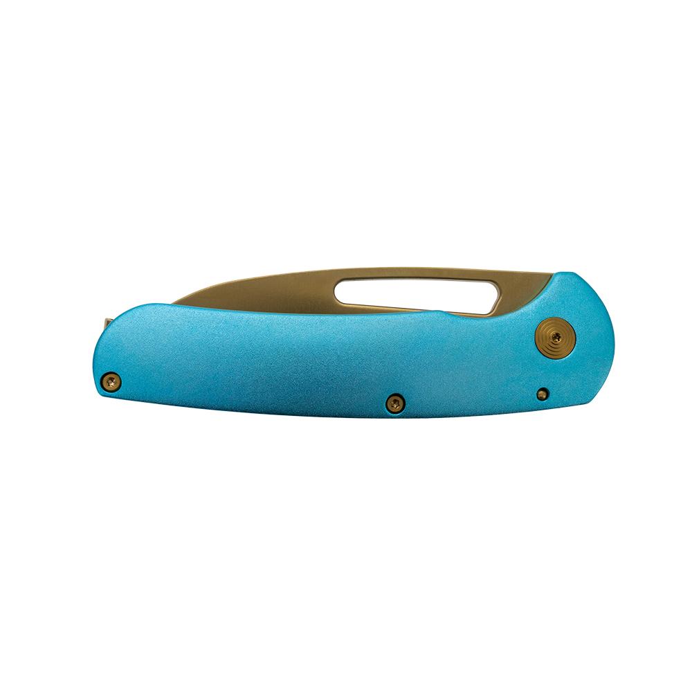 SOG Knives Escape FL Folding Knife 3" Sheepsfoot Blade Blue Gold Picture of Sog Specialty Knives Inc. SOG ESCAPE FL 3'' BLADE BLISTER PACK BLUE + GOLD