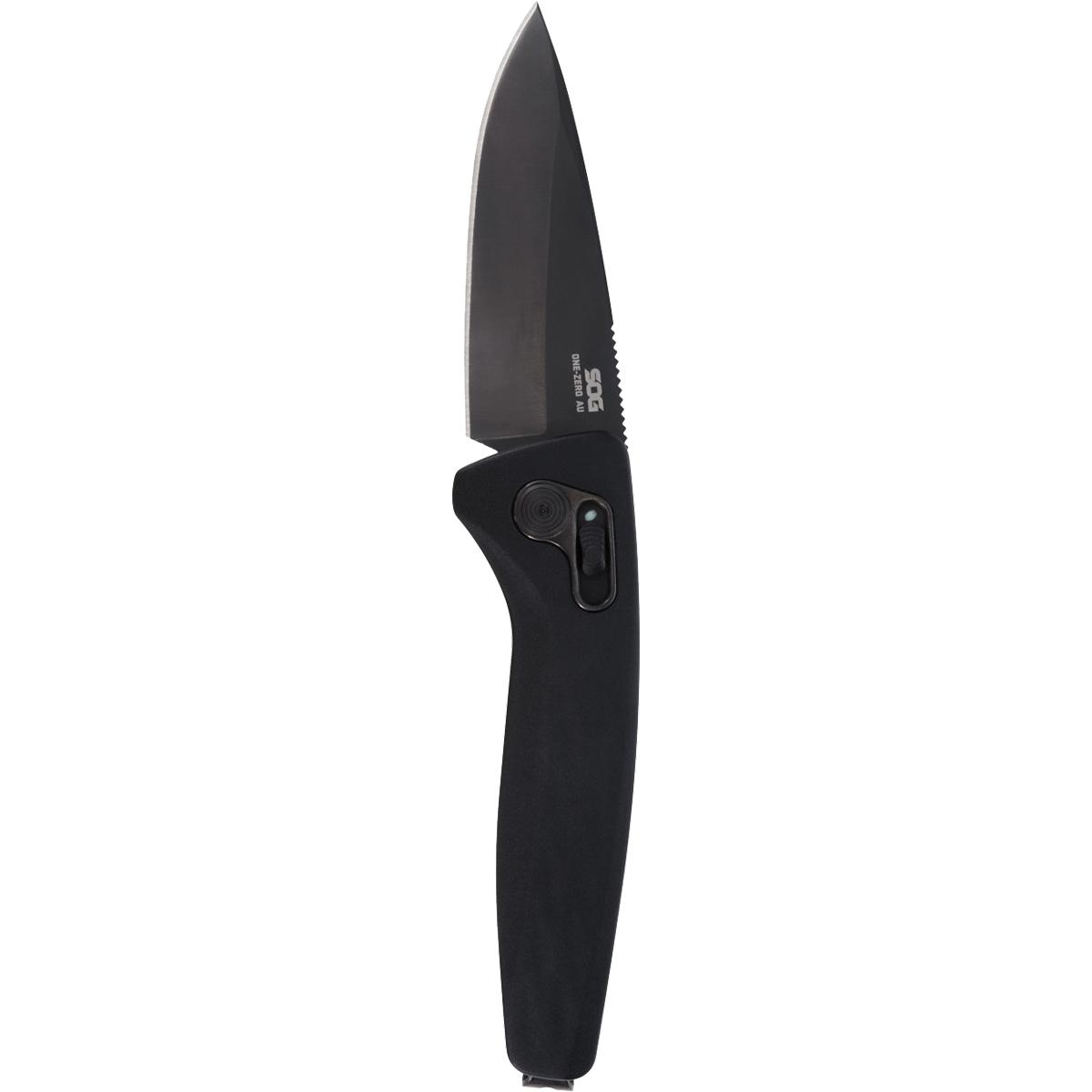 SOG Knives One Zero AU 3 1/10" Blade Black and Chrome Picture of Sog Specialty Knives Inc. ONE-ZERO AU - BLACK and CHROME