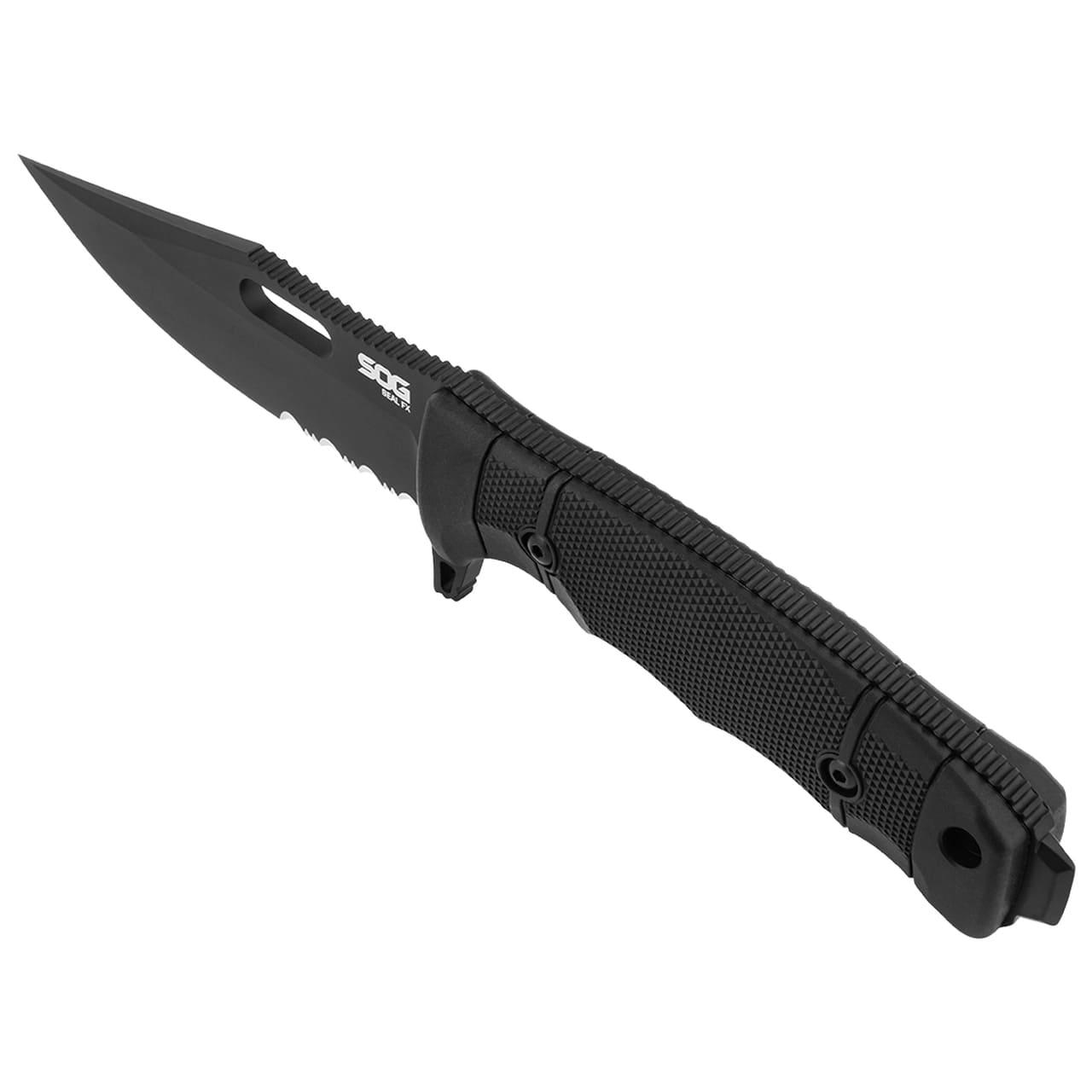 SOG SEAL FX Clip Point Knife 4.30" Blade Partially Serrated Black Picture of Sog Specialty Knives Inc. SEAL FX PARTIALLY SERRATED