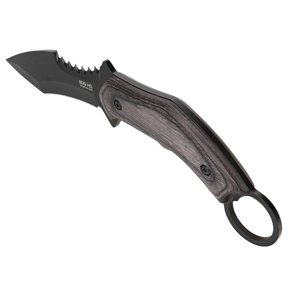 SOG Knives Phantom Edge Fixed Knife 4-3/4 Tanto Blade Black Picture of Sog Specialty Knives Inc. SOG PHANTOM EDGE KARAMBIT / HQ EDITION / 4.75'' BLADE