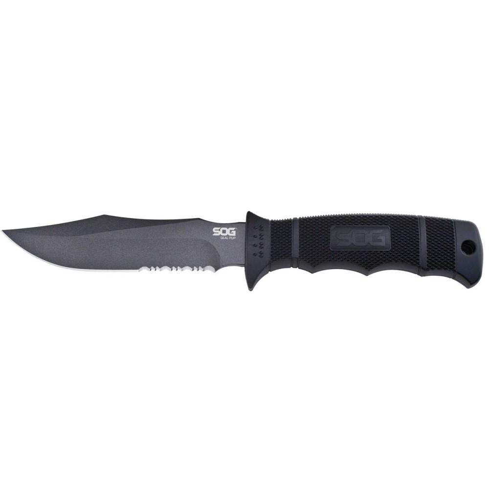 SOG Seal Pup Fixed Blade Knife 4-3/4" Clip Point Blade Black with Nylon Sheath Picture of Sog Specialty Knives Inc. SOG SEAL PUP - NYLON SHEATH 4.75in FIXED BLADE KNIFE