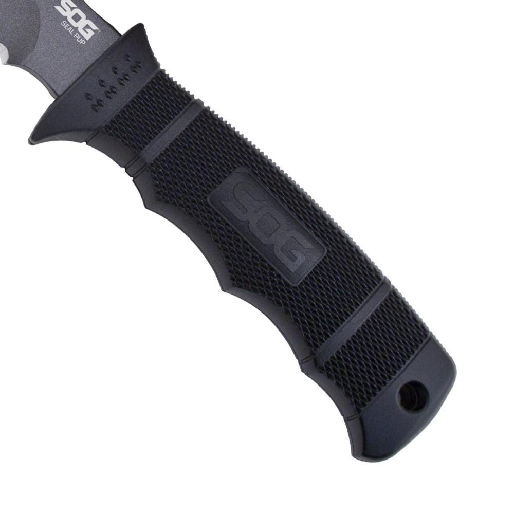 SOG Seal Pup Fixed Blade Knife 4-3/4" Clip Point Blade Black with Nylon Sheath Picture of Sog Specialty Knives Inc. SOG SEAL PUP - NYLON SHEATH 4.75in FIXED BLADE KNIFE