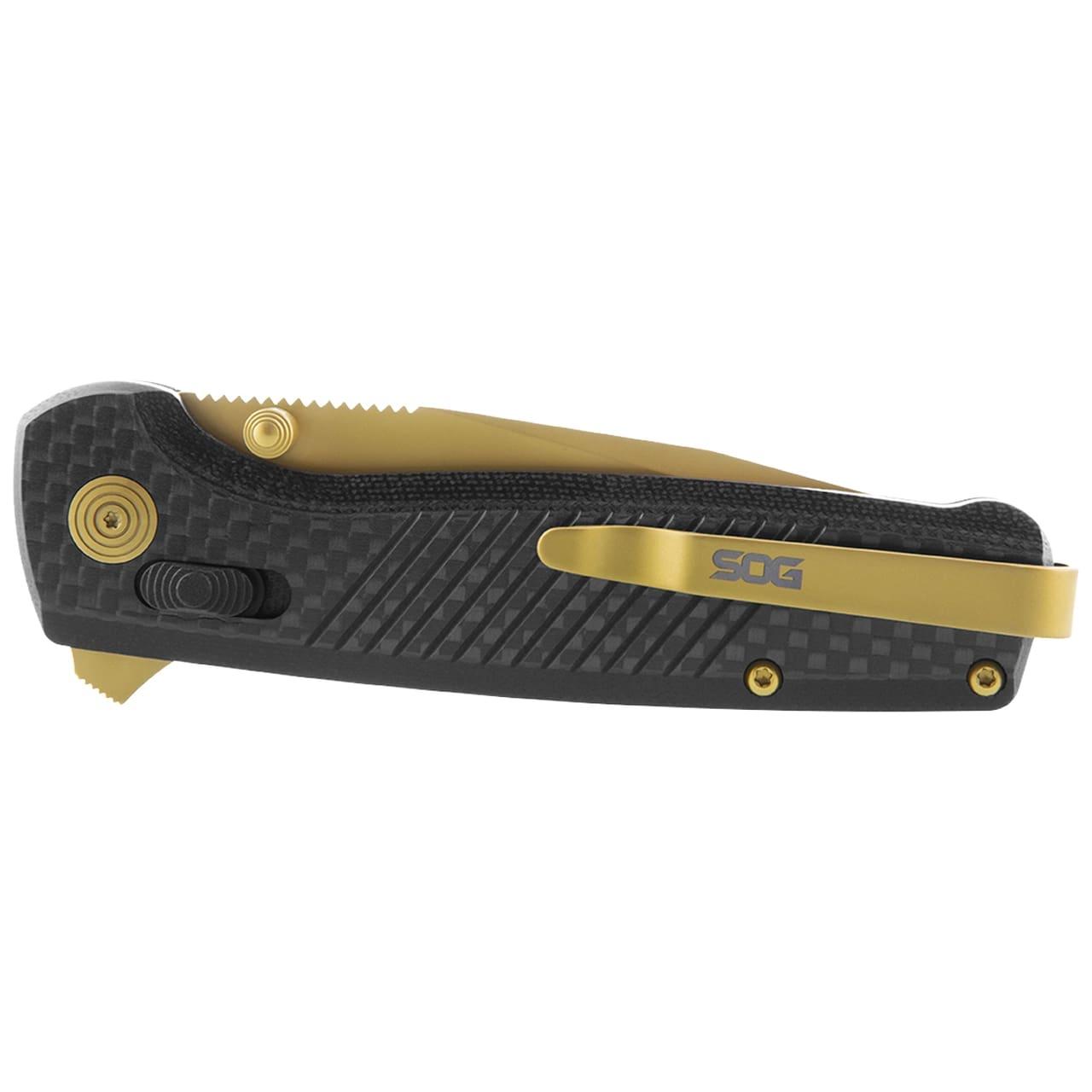 SOG Terminus XR LTE Folding Knife 2.95" Blade Black and Gold Picture of Sog Specialty Knives Inc. TERMINUS XR LTE - CARBON and GOLD